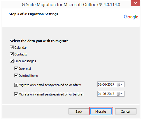 click on migrate